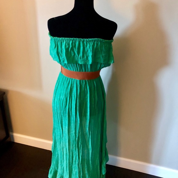 Green strapless high-low dress (belt included) - Picture 2 of 2